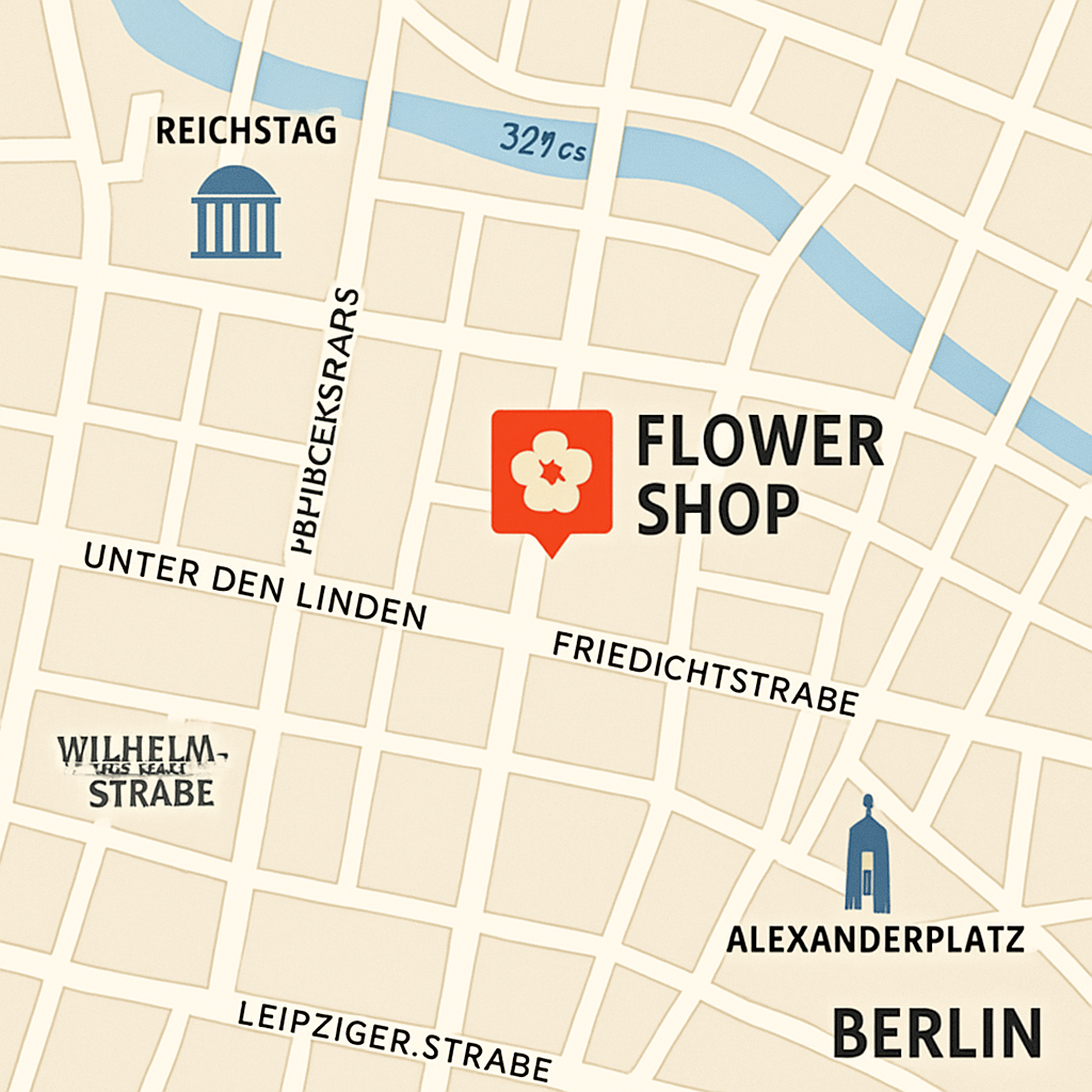 Map showing the location of the flower shop