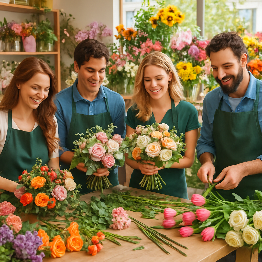 Team of florists working together